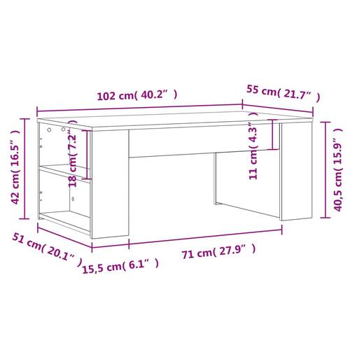 Sofabord 102x55x42 cm konstrueret træ hvid
