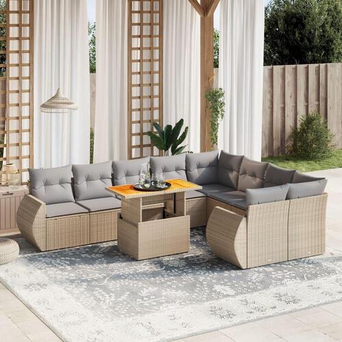 Sofasæt til haven 10 dele med hynder polyrattan beige