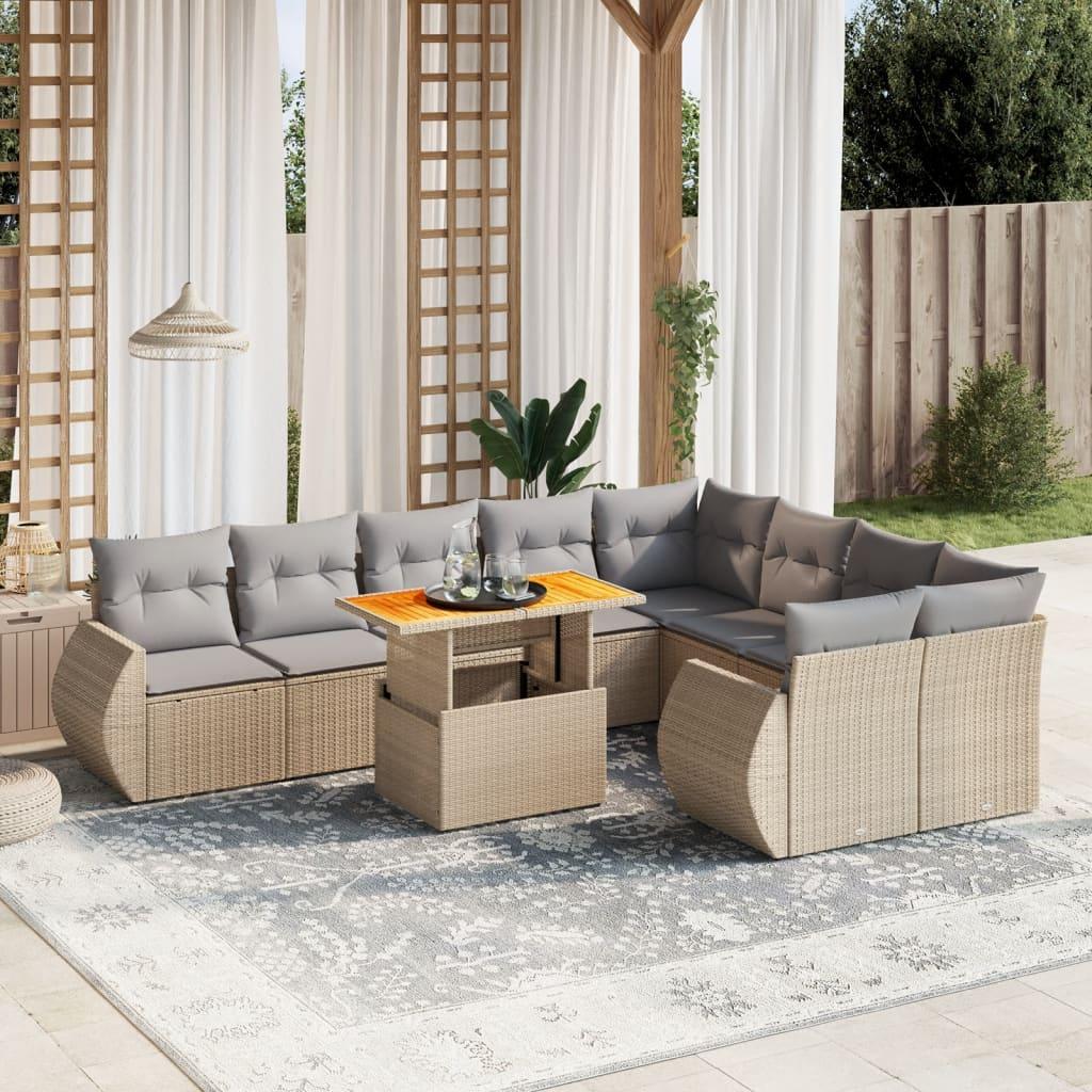 Sofasæt til haven 10 dele med hynder polyrattan beige