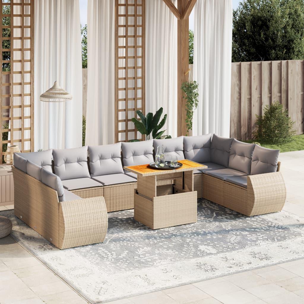 Sofasæt til haven 11 dele med hynder polyrattan beige