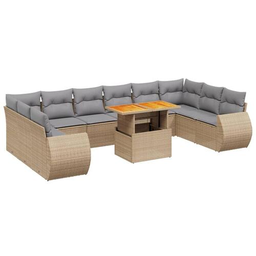 Sofasæt til haven 11 dele med hynder polyrattan beige