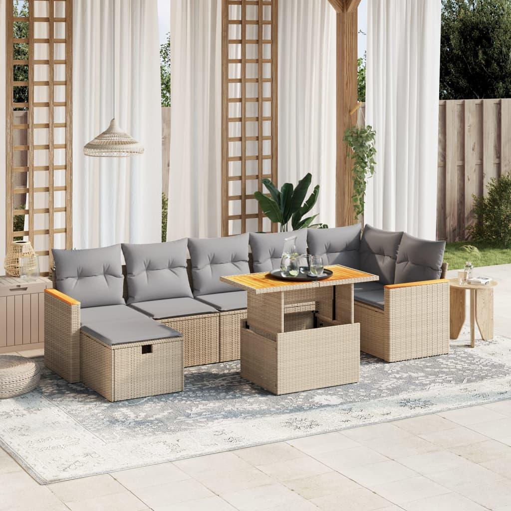 Sofasæt til haven 8 dele med hynder polyrattan beige