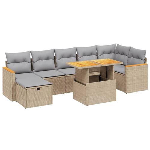 Sofasæt til haven 8 dele med hynder polyrattan beige