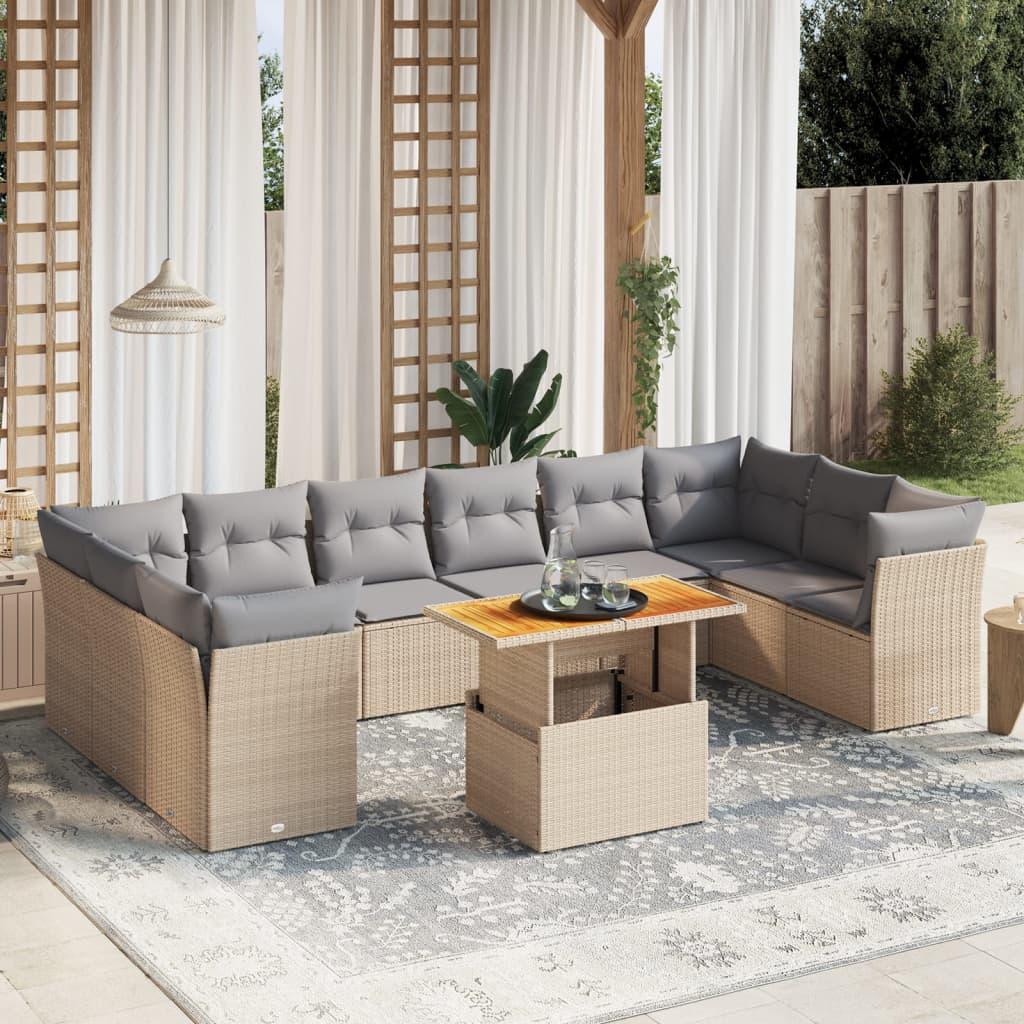 Sofasæt til haven 11 dele med hynder polyrattan beige