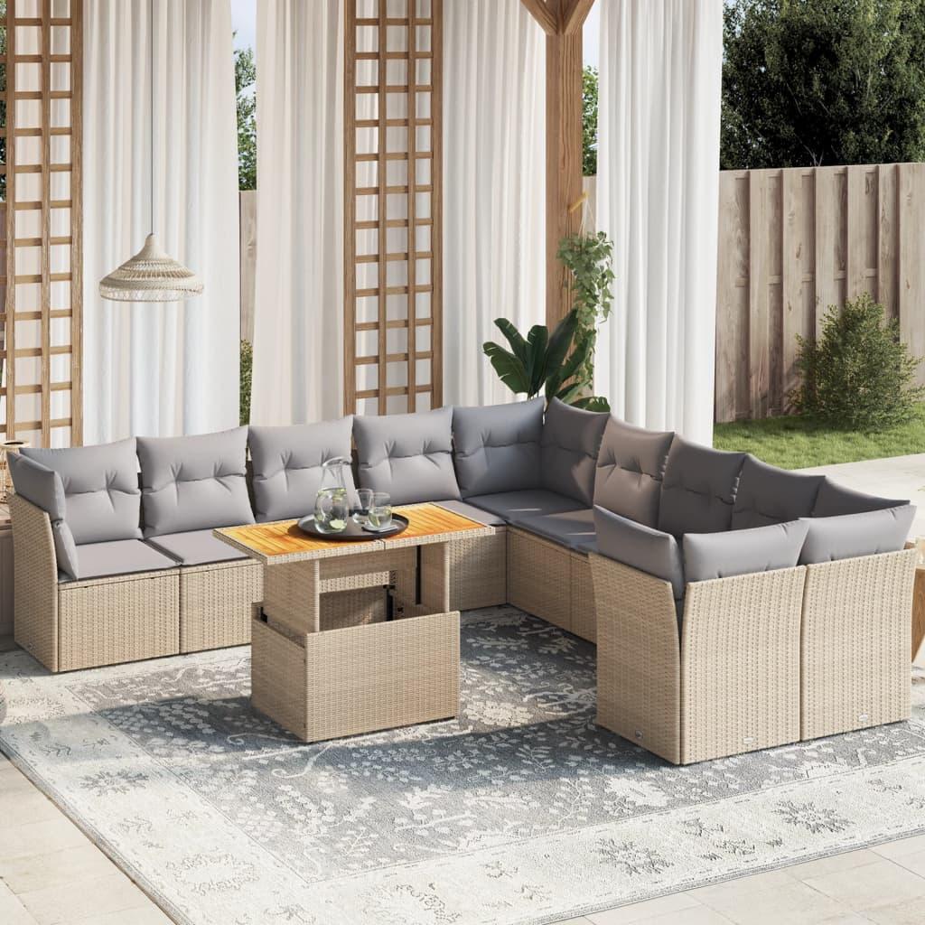 Sofasæt til haven 11 dele med hynder polyrattan beige