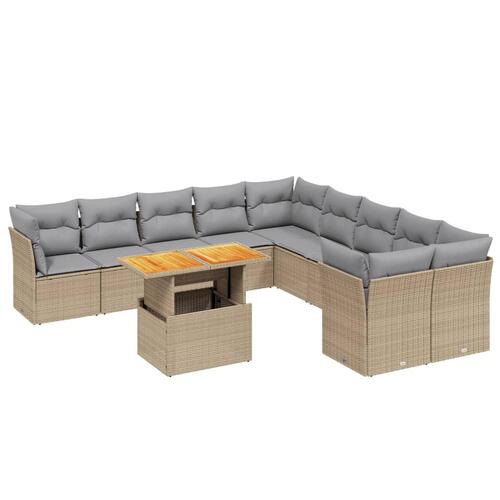 Sofasæt til haven 11 dele med hynder polyrattan beige