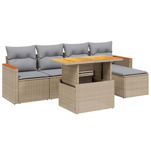 Sofasæt til haven 6 dele med hynder polyrattan beige