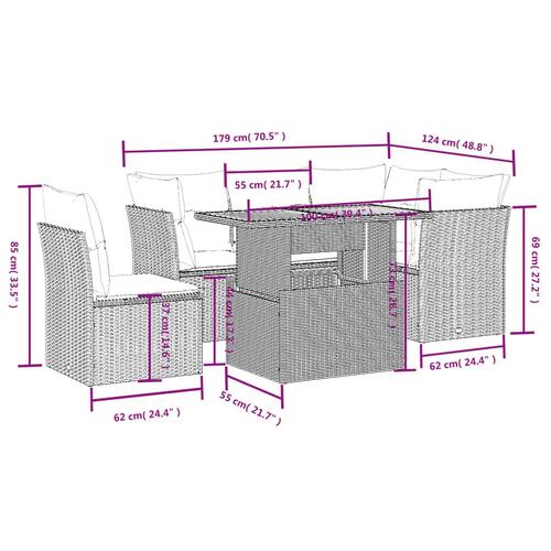 Sofasæt til haven 5 dele med hynder polyrattan beige