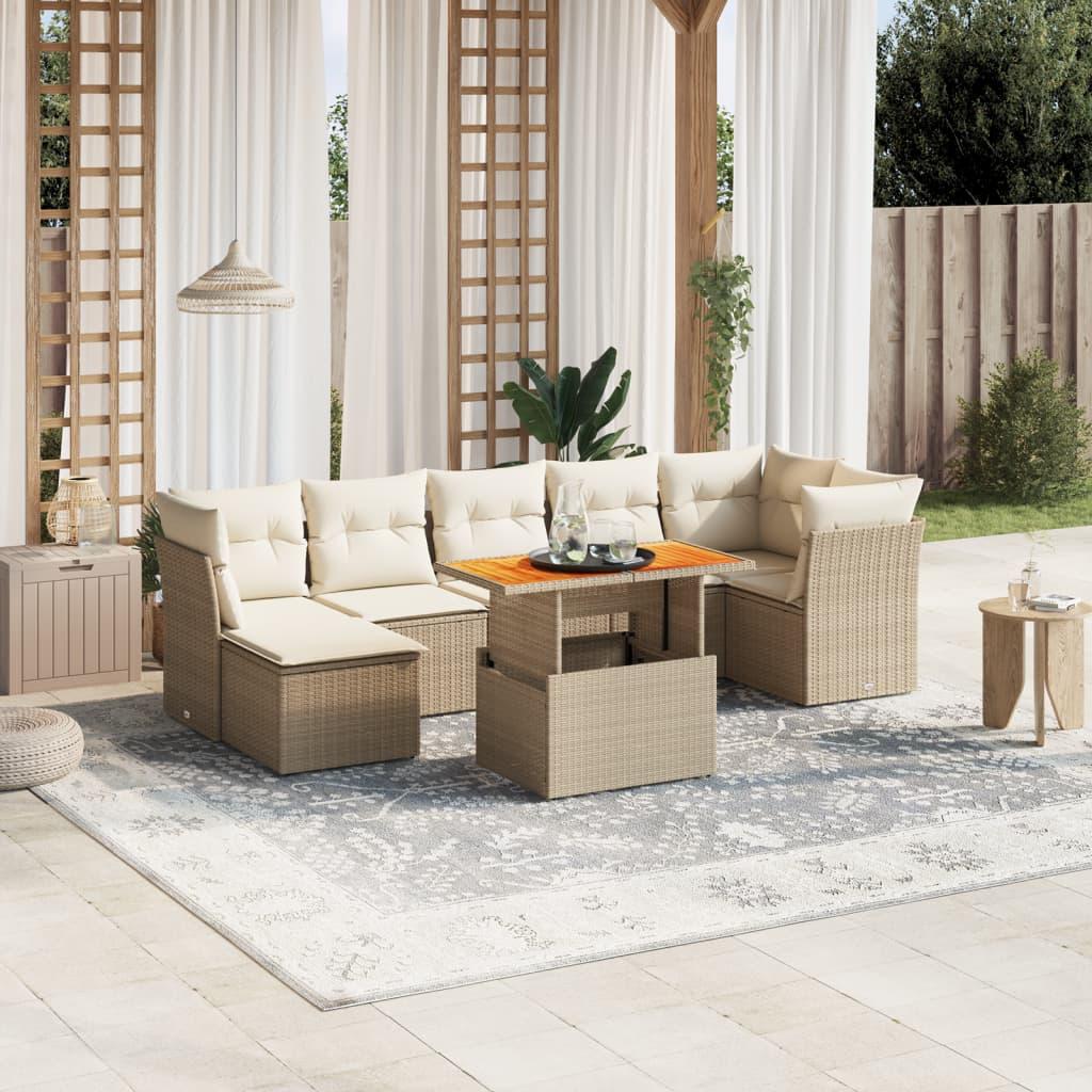 Sofasæt til haven 8 dele med hynder polyrattan beige