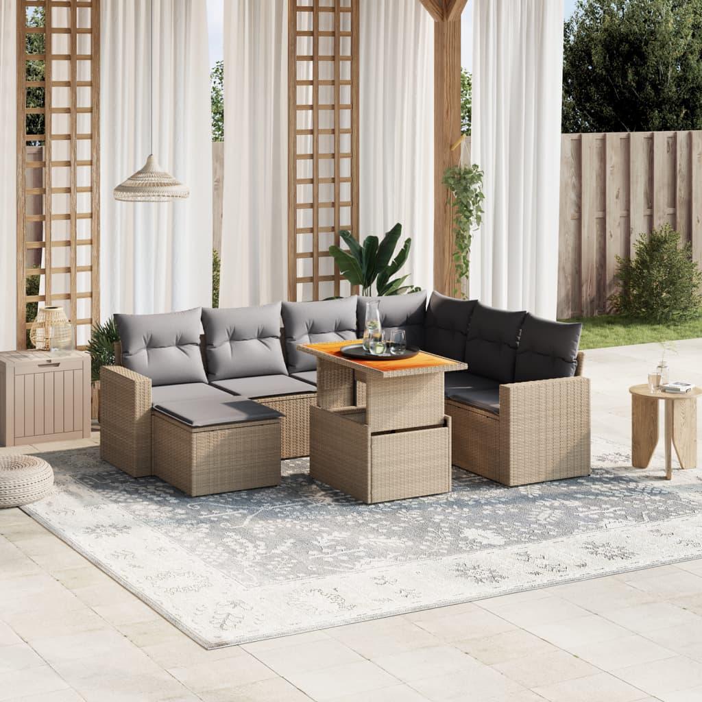 Sofasæt til haven 8 dele med hynder polyrattan beige