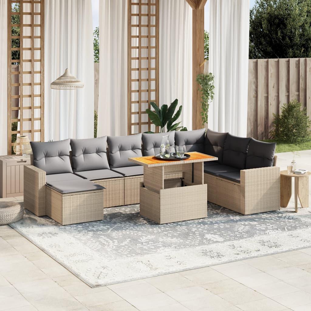 Sofasæt til haven 9 dele med hynder polyrattan beige