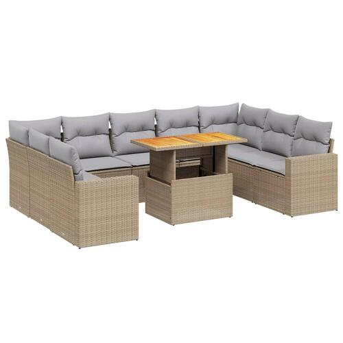 Sofasæt til haven 10 dele med hynder polyrattan beige
