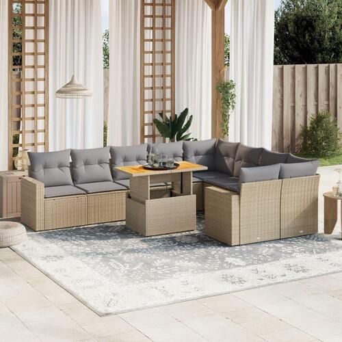 Sofasæt til haven 10 dele med hynder polyrattan beige