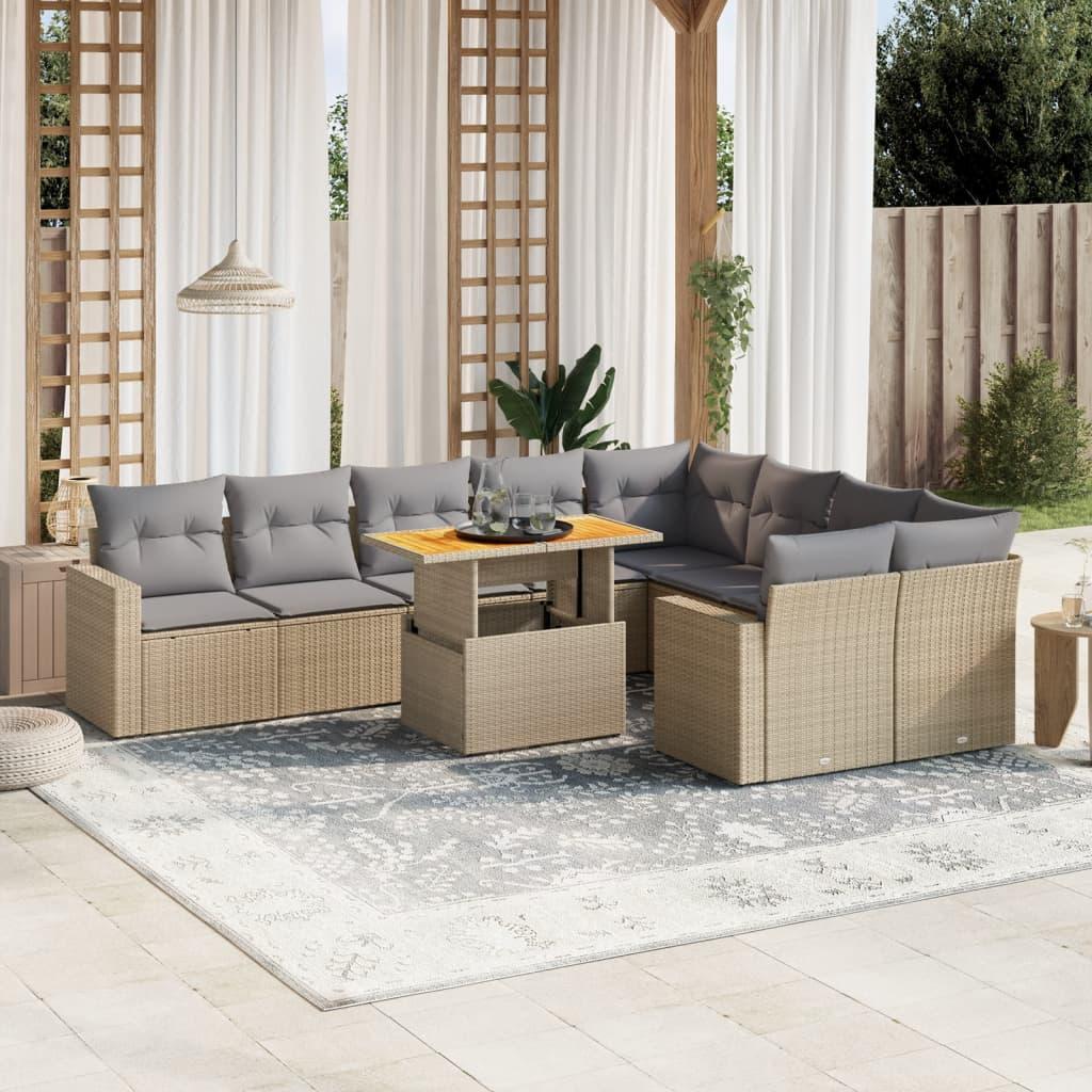 Sofasæt til haven 10 dele med hynder polyrattan beige