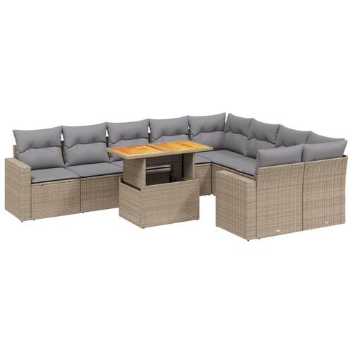 Sofasæt til haven 10 dele med hynder polyrattan beige