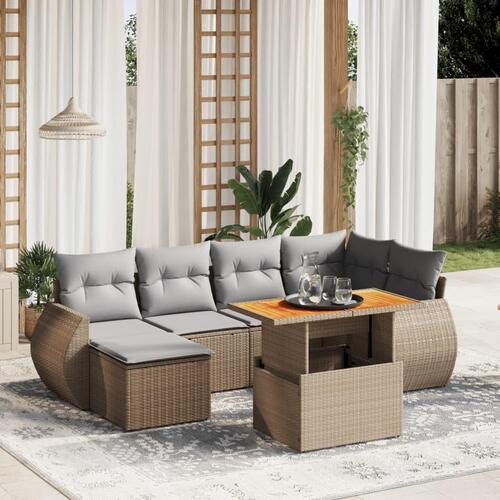Sofasæt til haven 7 dele med hynder polyrattan beige