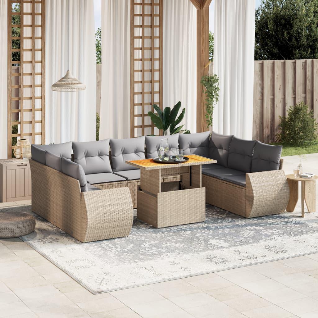 Sofasæt til haven 10 dele med hynder polyrattan beige
