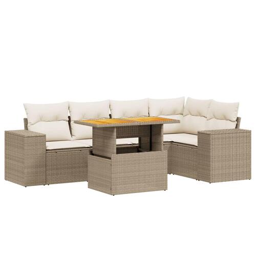 Sofasæt til haven 6 dele med hynder polyrattan beige