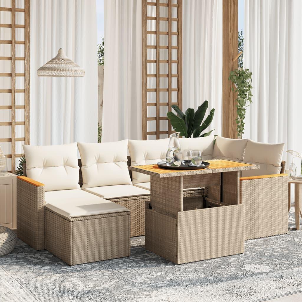 Sofasæt til haven 7 dele med hynder i polyrattan beige