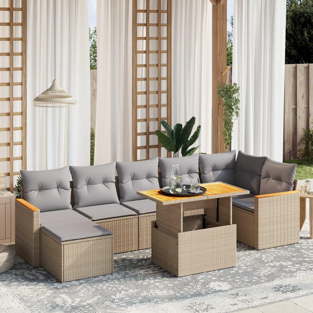 Sofasæt til haven i polyrattan - 8 dele med hynder, beige