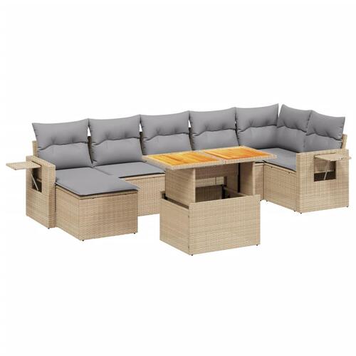 Sofasæt til haven 8 dele med hynder polyrattan beige