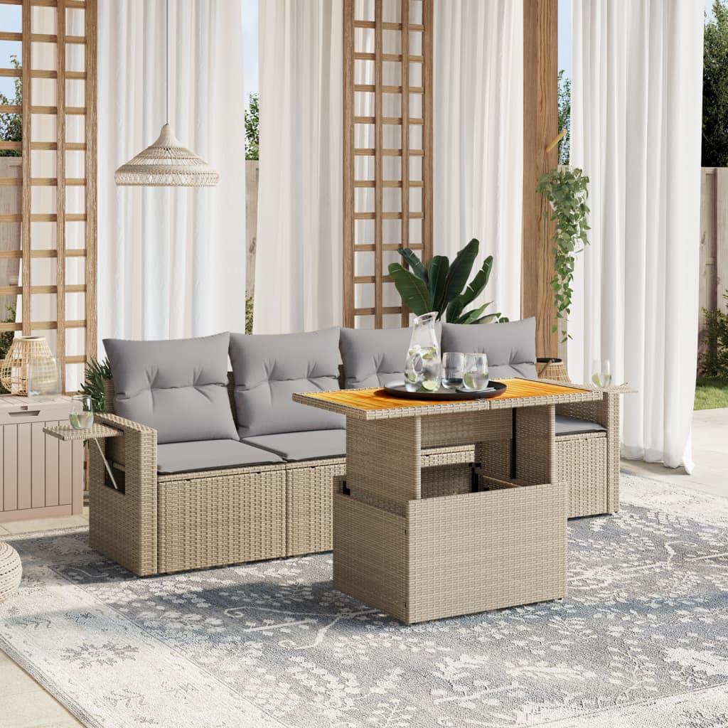 Sofasæt til haven 5 dele med hynder polyrattan beige