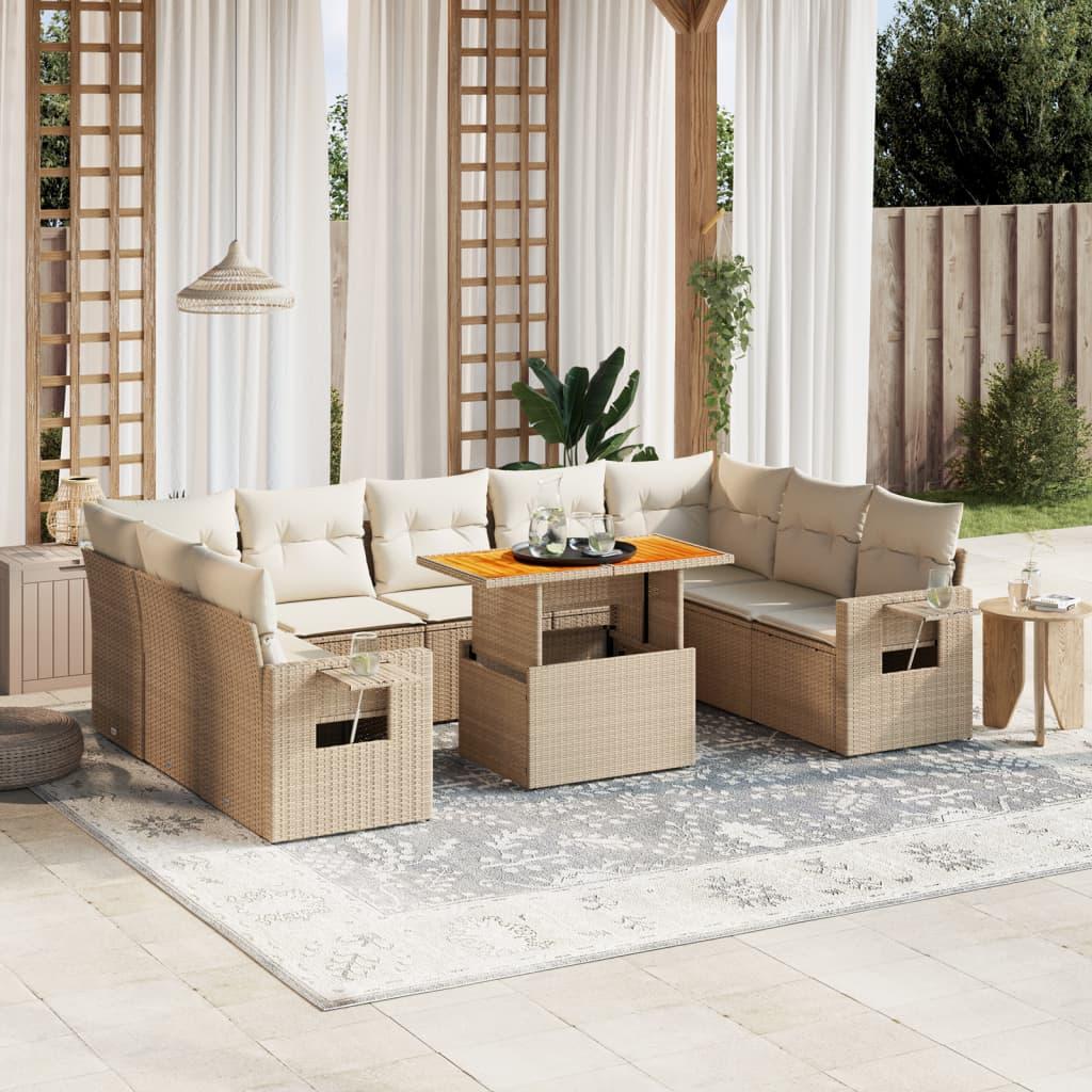 Sofasæt til haven 10 dele med hynder polyrattan beige