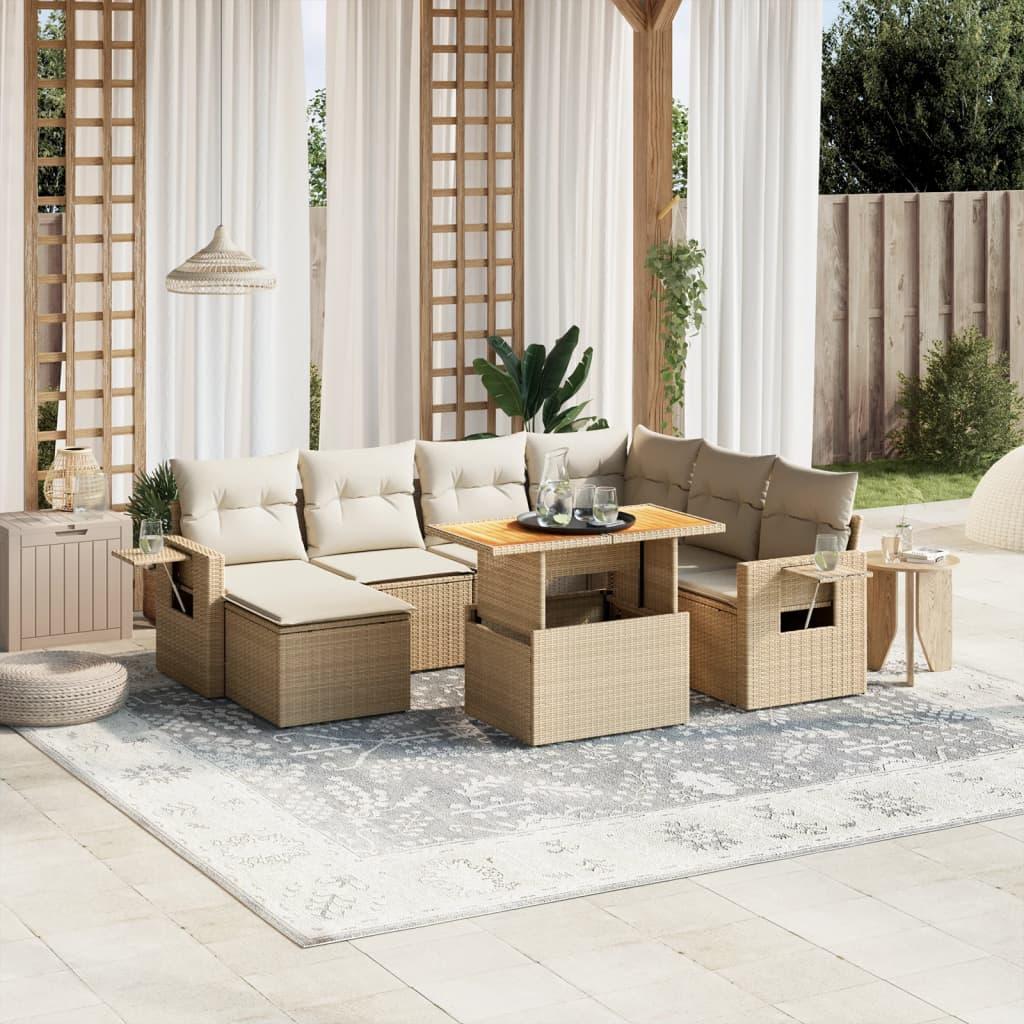 Sofasæt til haven 8 dele med hynder polyrattan beige