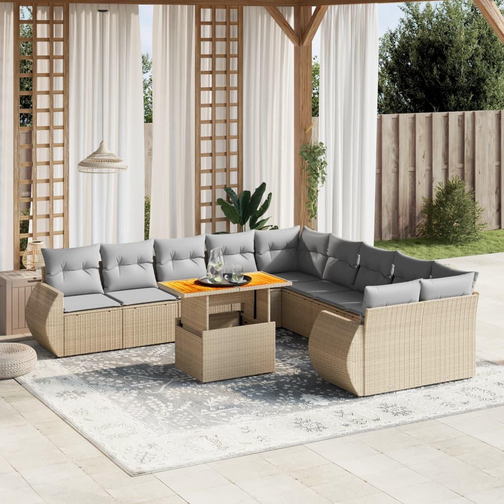 Sofasæt til haven 11 dele med hynder polyrattan beige