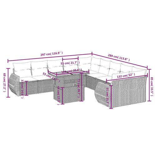 Sofasæt til haven 11 dele med hynder polyrattan beige