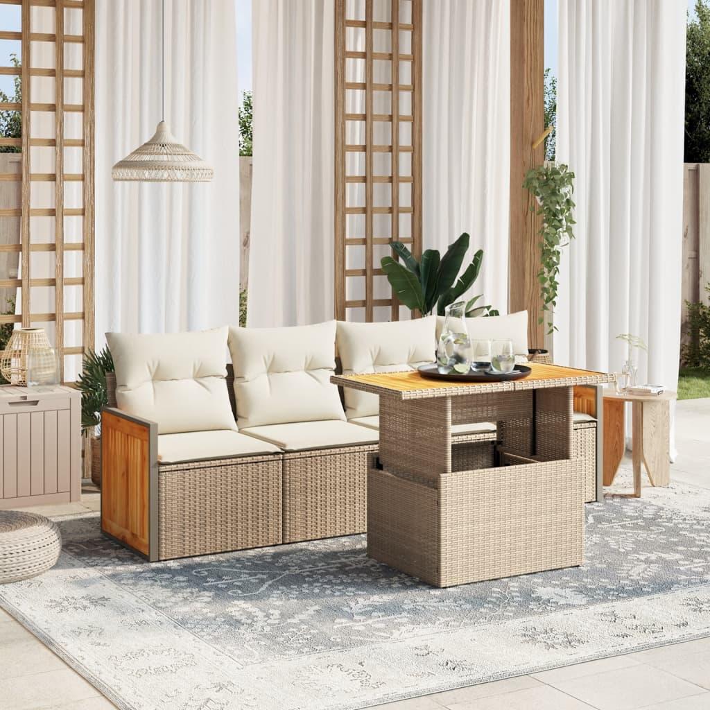 Sofasæt til haven 5 dele med hynder i polyrattan beige