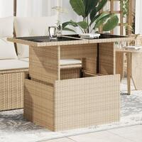 Havebord med glastop 100x55x73 cm polyrattan beige