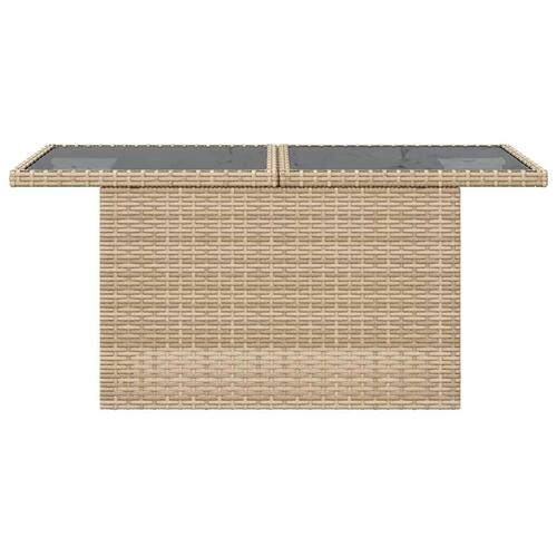 Havebord med glastop 100x55x73 cm polyrattan beige