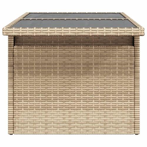 Havebord med glastop 100x55x73 cm polyrattan beige