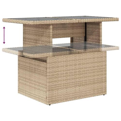 Havebord med glastop 100x55x73 cm polyrattan beige