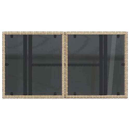 Havebord med glastop 100x55x73 cm polyrattan beige
