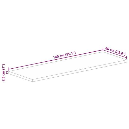 Bordplade 140x60x2,5 cm rektangulær massivt genbrugstræ