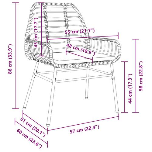 Havestole 2 stk. med hynder polyrattan sort