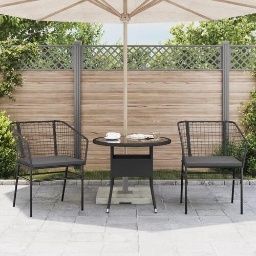 Havestole 2 stk. med hynder polyrattan sort