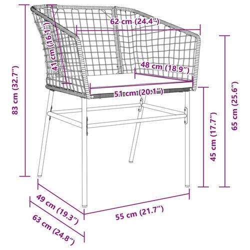 Havestole 2 stk. med hynder polyrattan sort