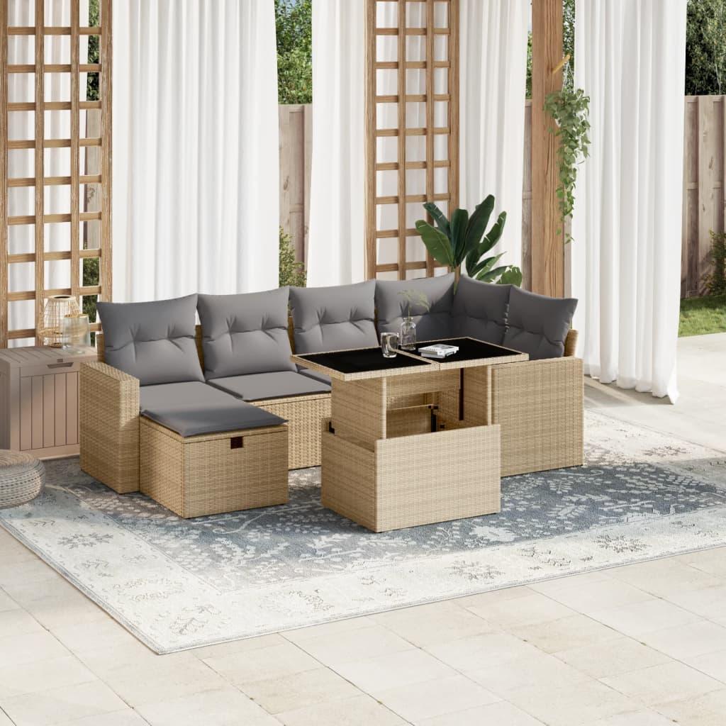 Sofasæt til haven 7 dele med hynder polyrattan beige