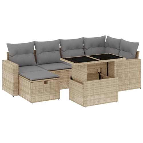 Sofasæt til haven 7 dele med hynder polyrattan beige