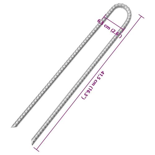 Teltpløkker 6 stk. U-form 41,5 cm Ø12 mm galvaniseret stål