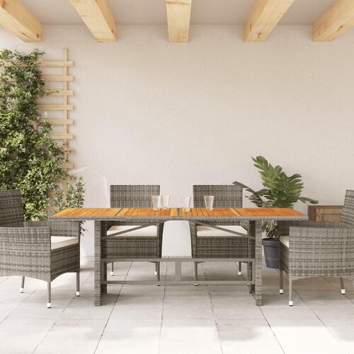 Havebord med akacietop 190x80x75 cm polyrattan grå