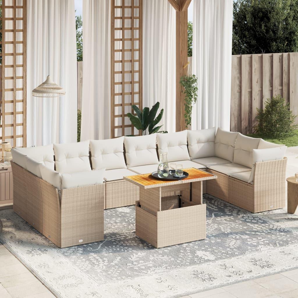 Sofasæt til haven 11 dele med hynder polyrattan beige