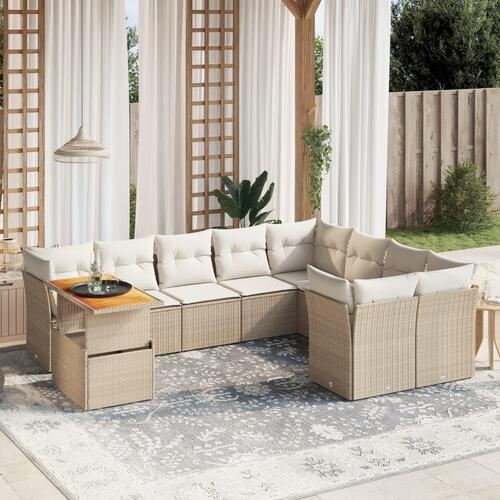 Sofasæt til haven 10 dele med hynder polyrattan beige