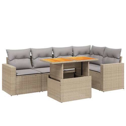 Sofasæt til haven 6 dele med hynder polyrattan beige