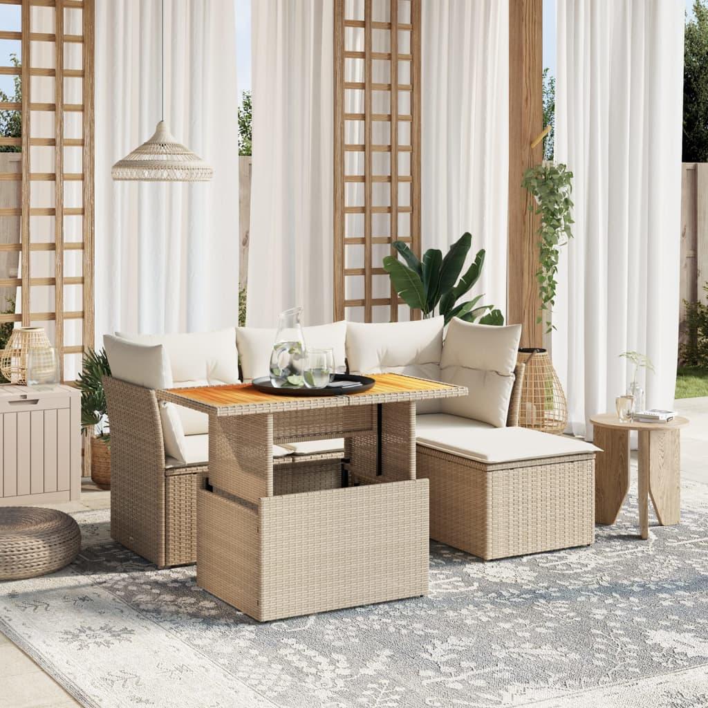 Sofasæt til haven 6 dele med hynder i polyrattan beige