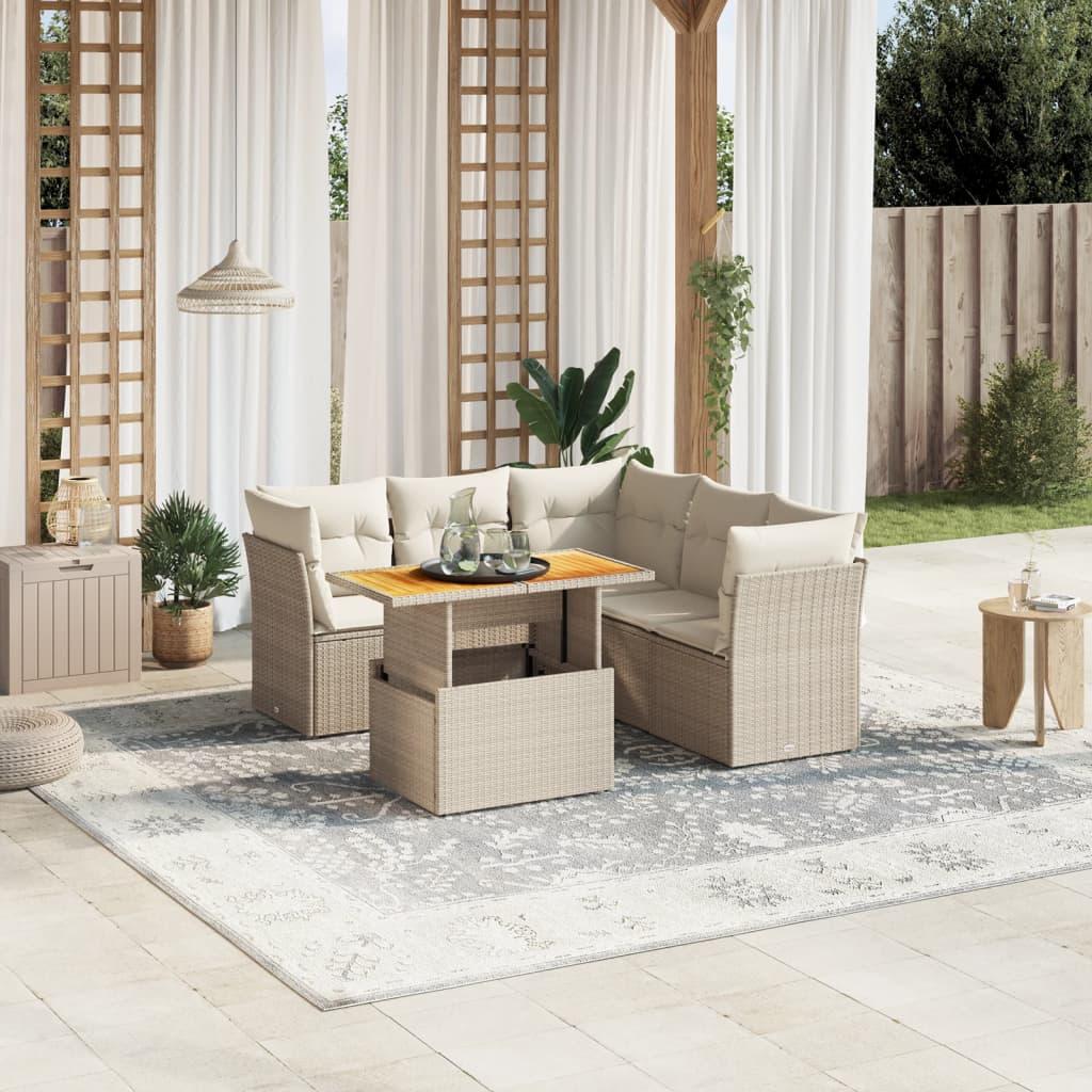 Sofasæt til haven 5 dele med hynder polyrattan beige