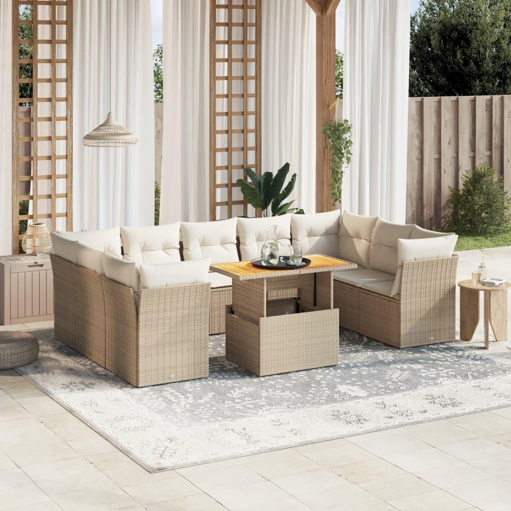 Sofasæt til haven 10 dele med hynder polyrattan beige